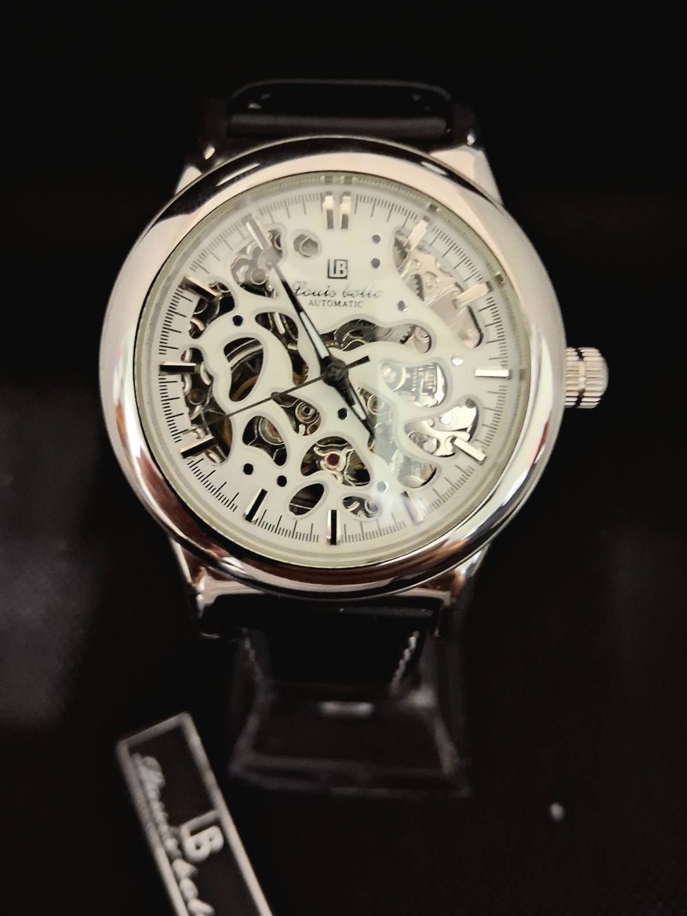 NEW IN BOX Louis Bolle A-5407-690 SWISS Leather Men's Skeleton Automatic Watch